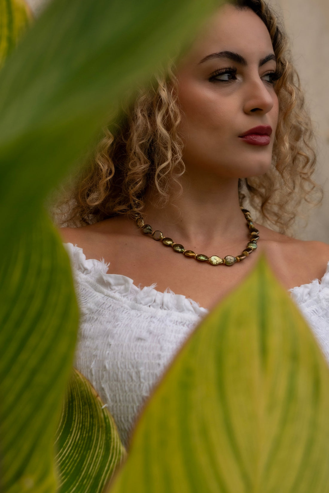 Green Keshi Pearl Necklace