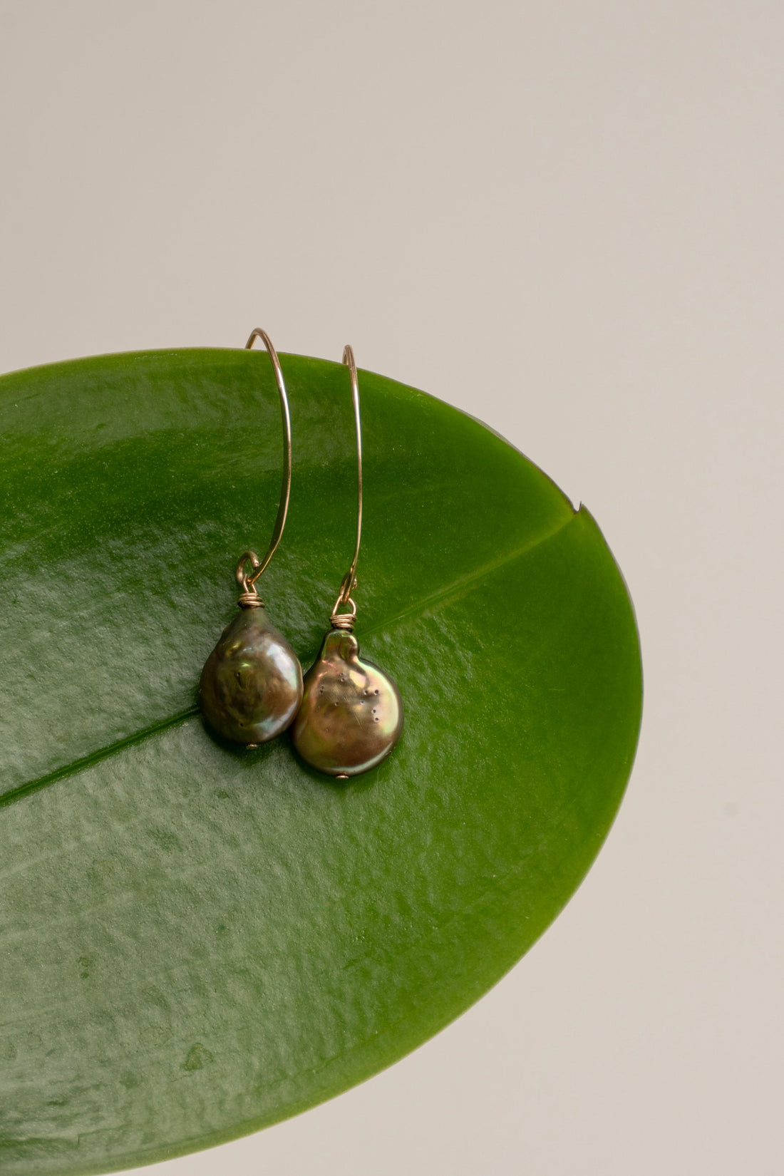Green Keshi Pearl Earrings