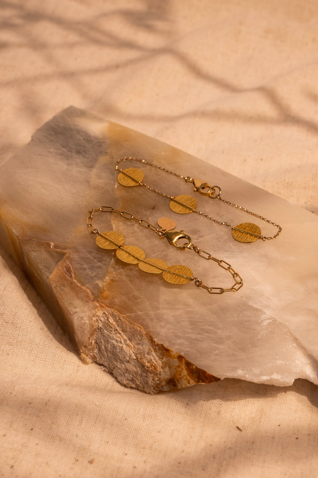 3- 18Kt Gold Disks on a beautiful gold Chain 7" Bracelet