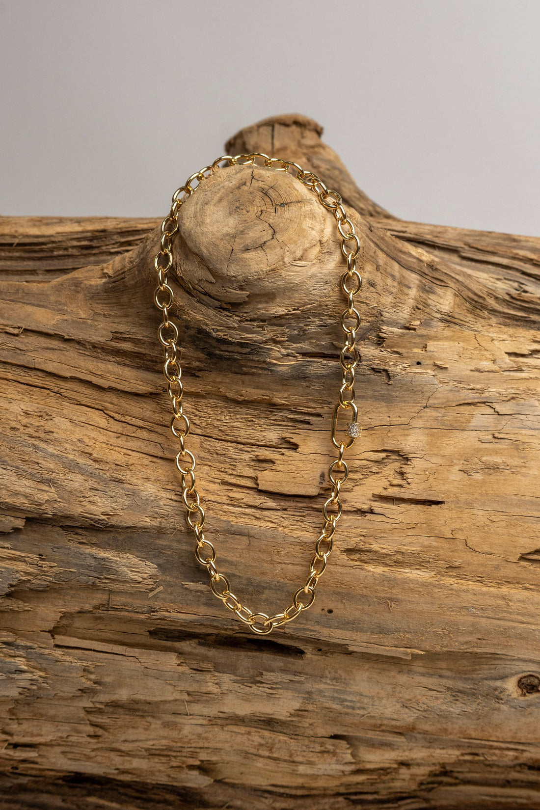 Thick Gold Filled Rolo Chain 16" with CZ Pave Carabiner Clasp