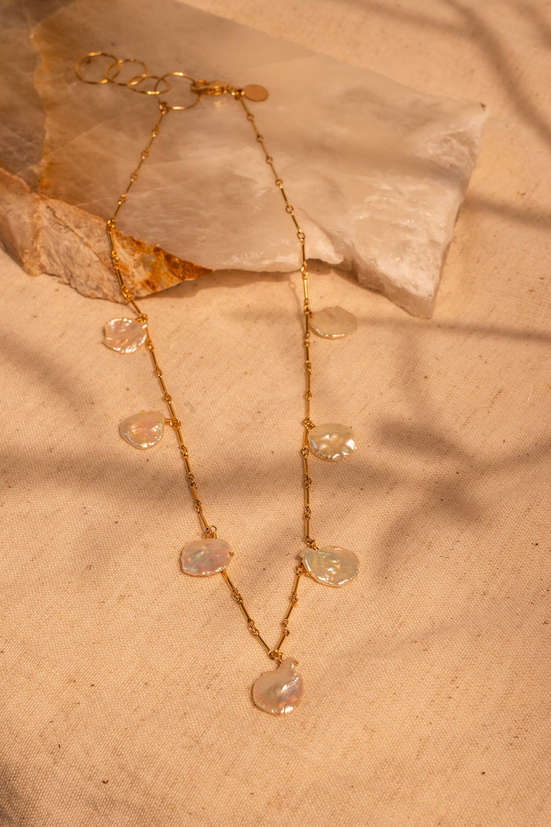 7 White Keshi Pearl Station Drop Necklace