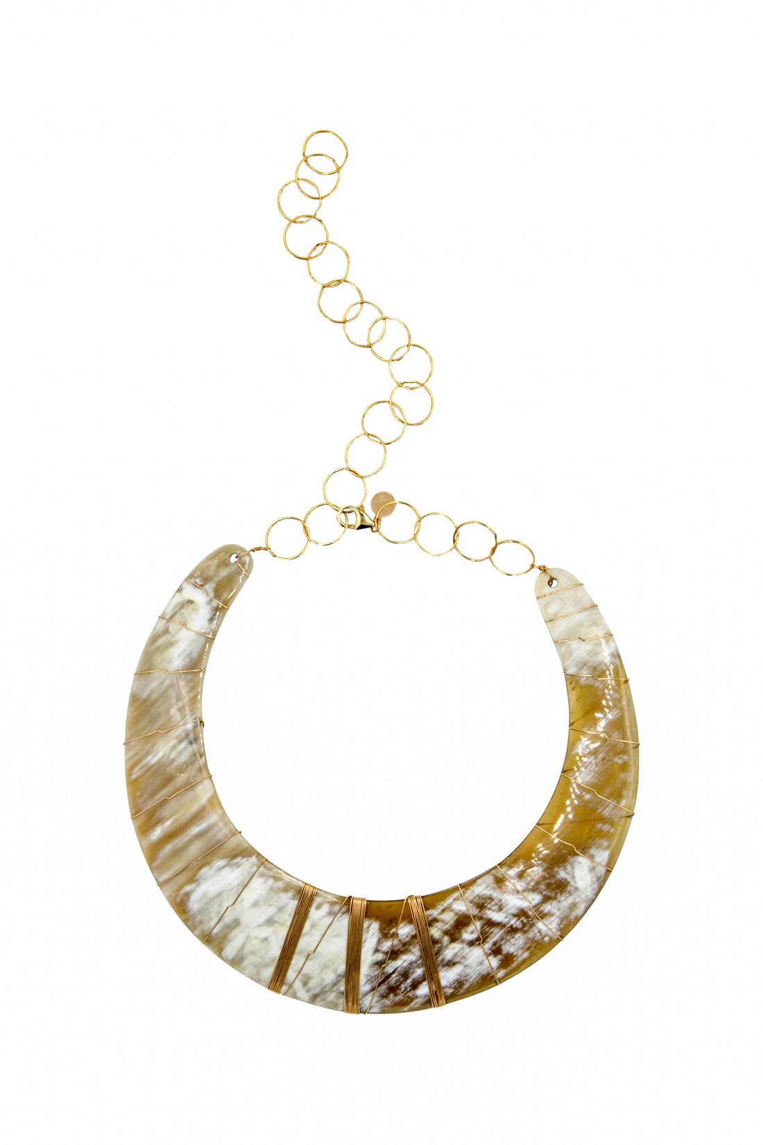 Polished Horn Collar Necklace Wrapped in Gold Wire