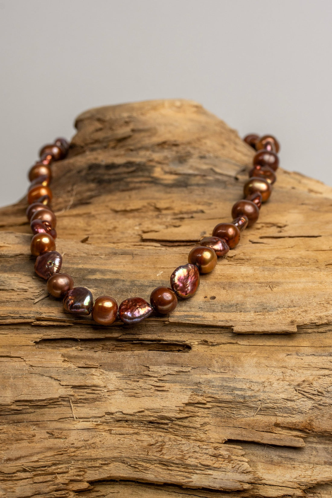 Brown Keshi Pearl Necklace with Agate and Gold Removable Clasple Drop