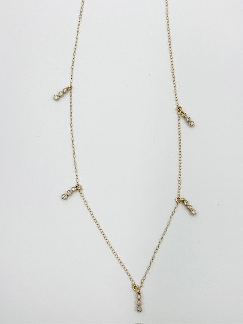 5- 3 Bezel Set Diamond Columns on a Delicate 15" Gold Chain
