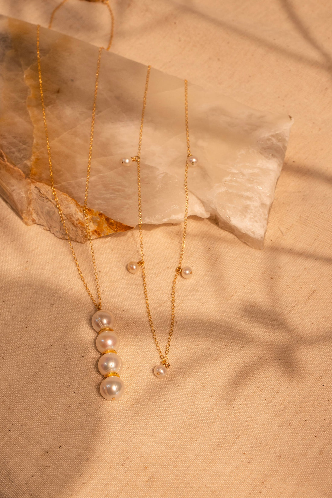 Hand Wrapped 4 Pearl Column with 7mm White Pearls and Disks