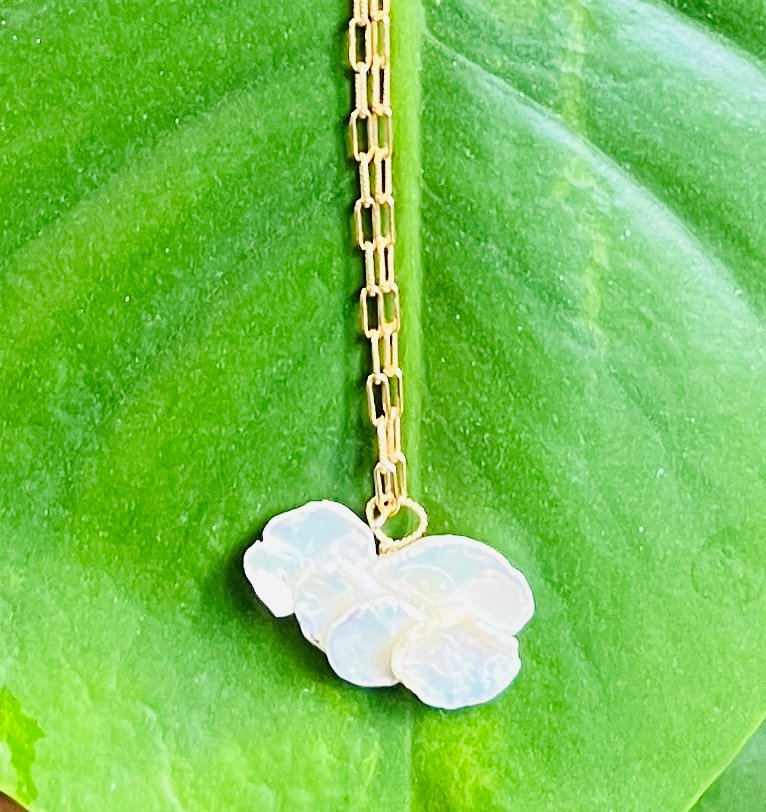 Lily Pad- Hand Made Design on Gold Filled 16"Paperclip Chain