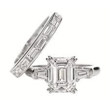 Emerald Cut Center Stone with Side Baguettes and Coordinating Baguette Eternity Bandd