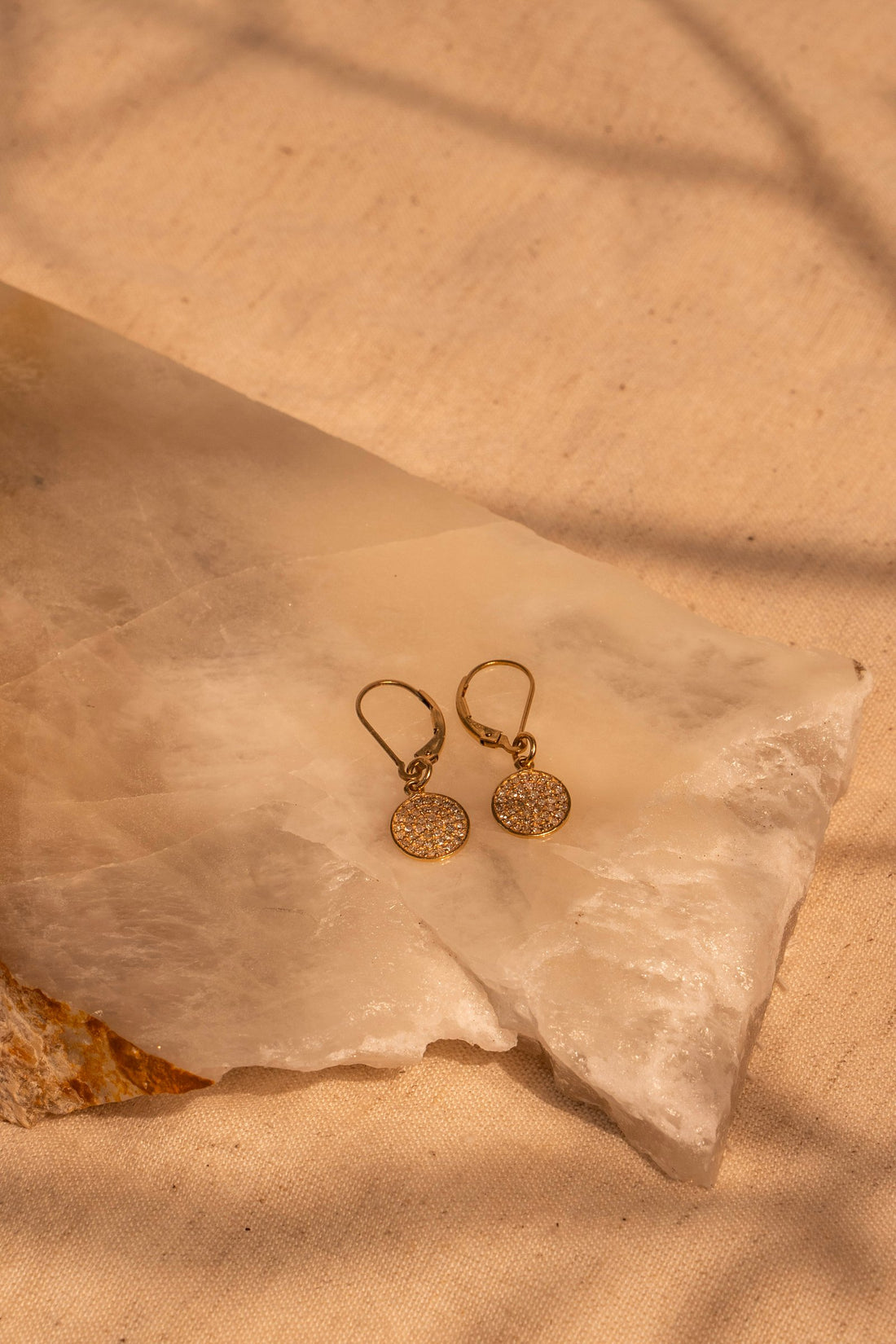 Pave Diamond Disk Drops in 18Kt Gold Earrings