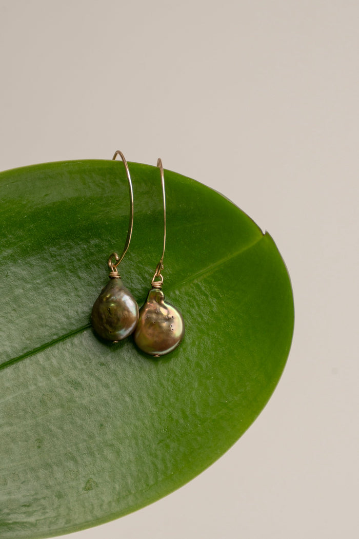 Green Keshi Pearl Earrings