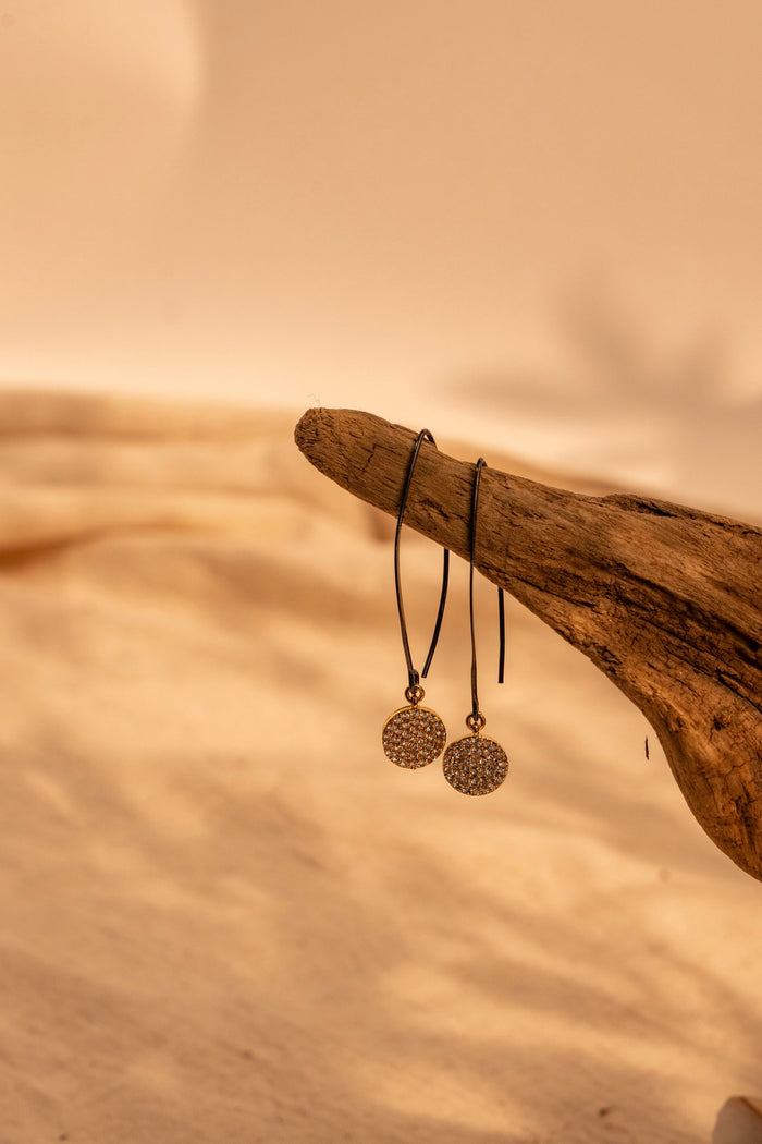 Gold Pave Crystal Disks on Anodized Sterling Silver Artesian Earwires.