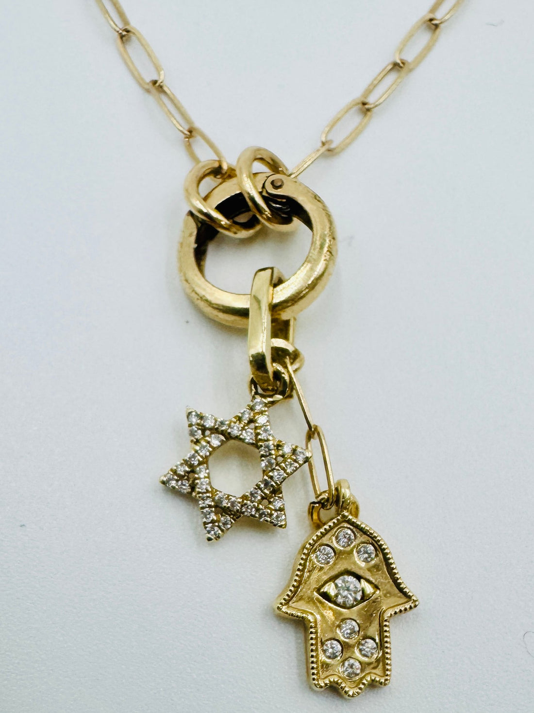 Beautiful Handmade 14Kt Gold and Diamond Hamsa on 16"Gold Chain