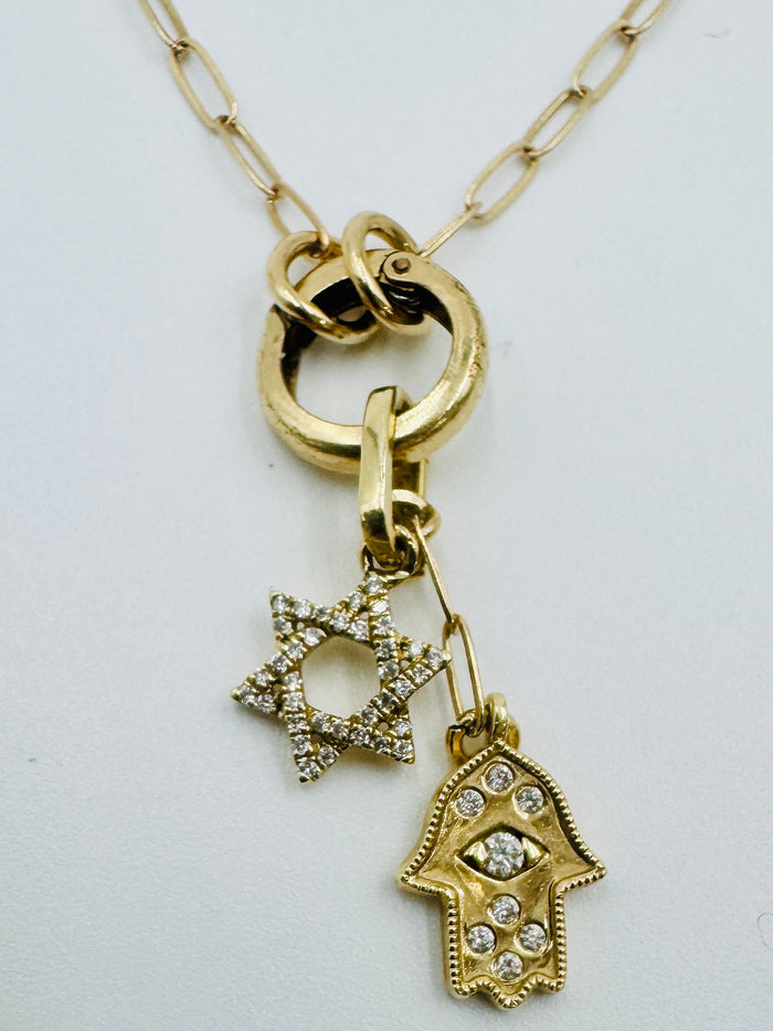 Beautiful Handmade 14Kt Gold and Diamond Hamsa on 16"Gold Chain