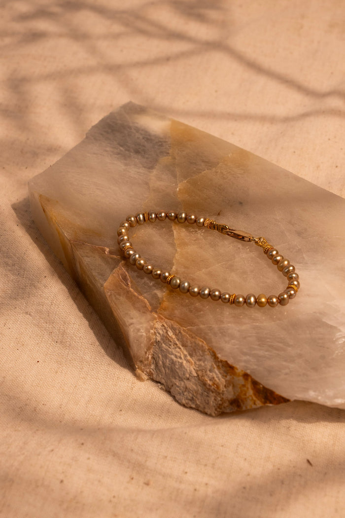 Champagne Pearls and 18 Kt. Gold Accents. Hand made Bracelet shown in 7"