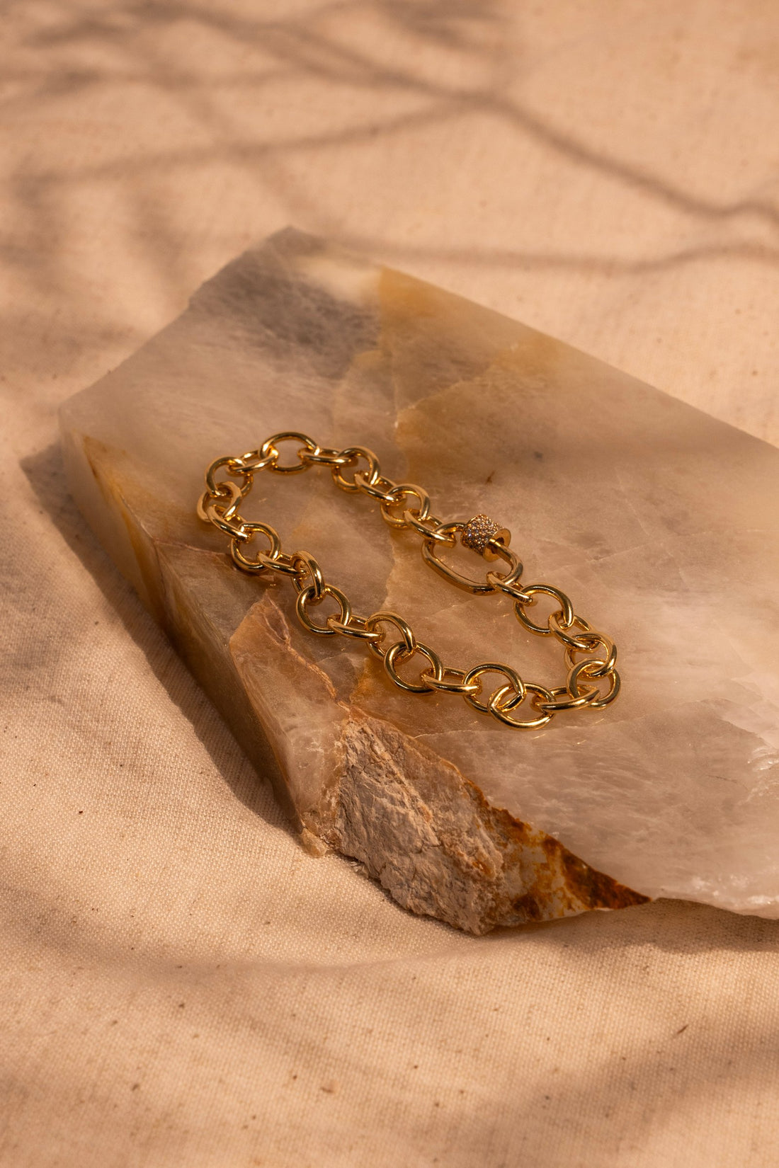 Gold Filled Thick Rolo Bracelet with Pave Accented Carabiner Clasp