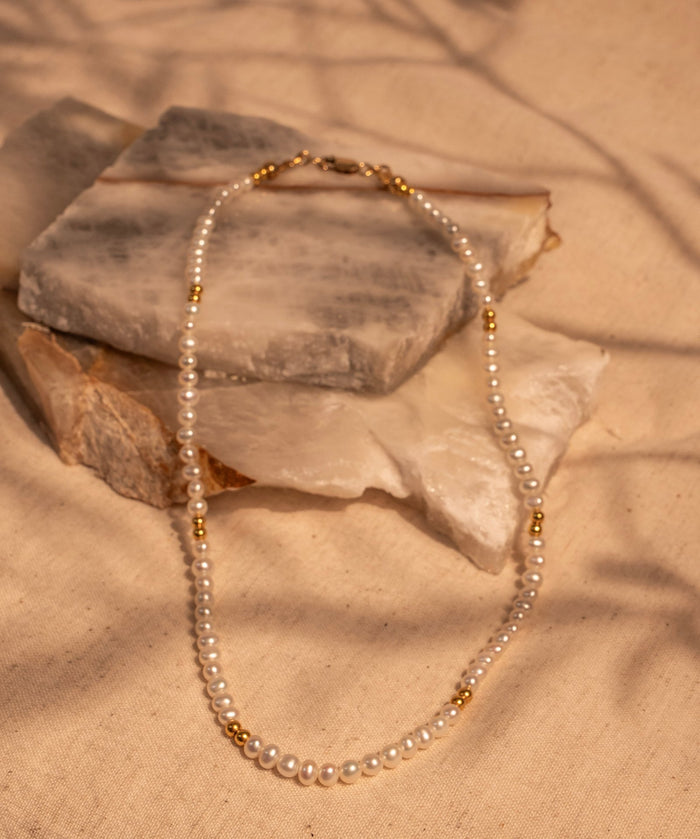 White Pearl Set of 2 Necklaces 5.5mm White Pearls and Gold Filled Beads