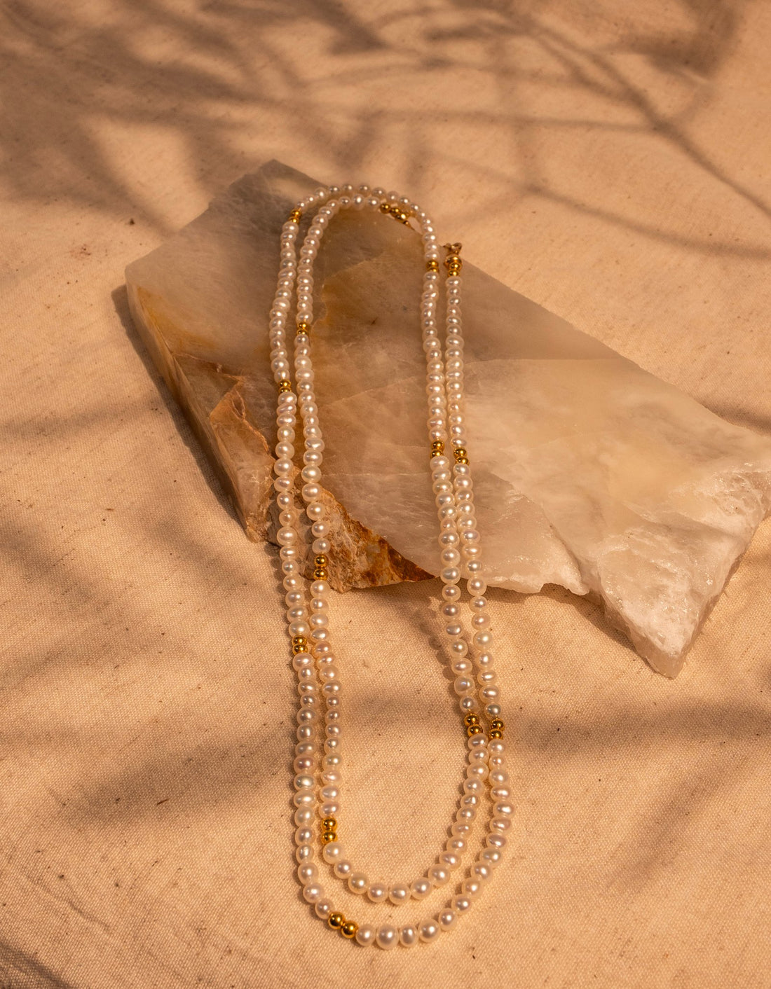 White Pearl Set of 2 Necklaces 5.5mm White Pearls and Gold Filled Beads