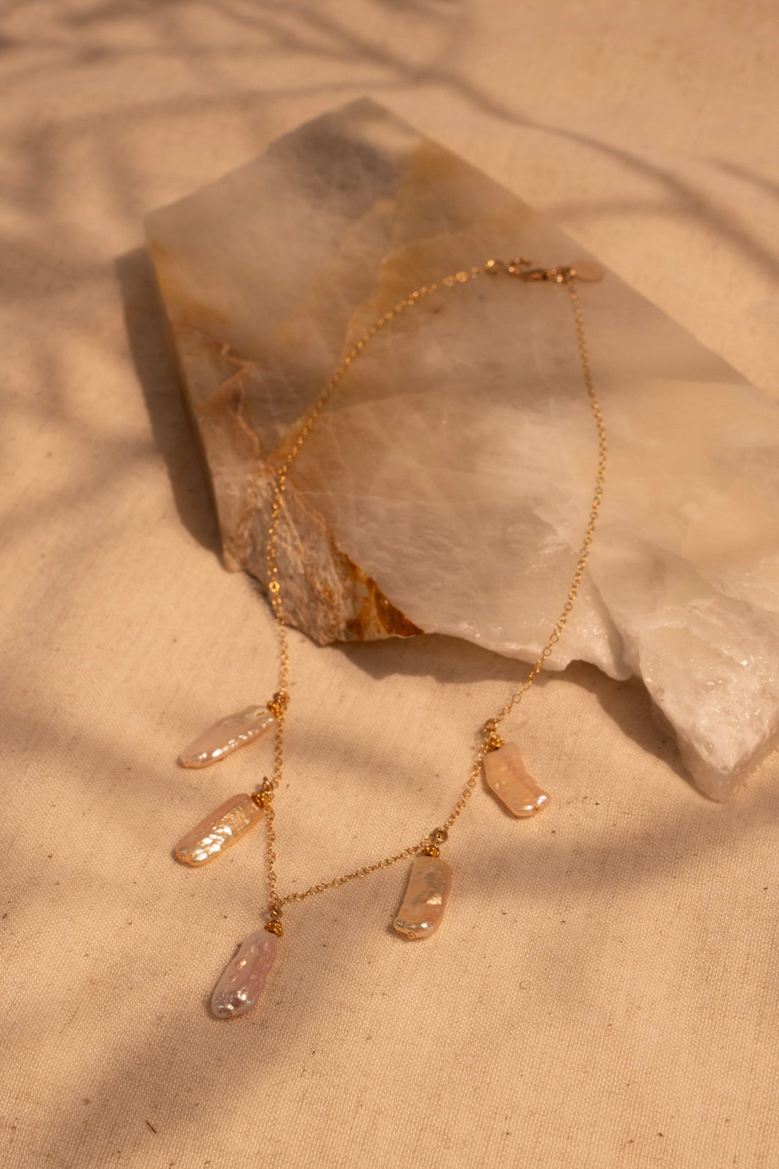 Unique and Beautiful Biwa Pearl 7 Station Necklace