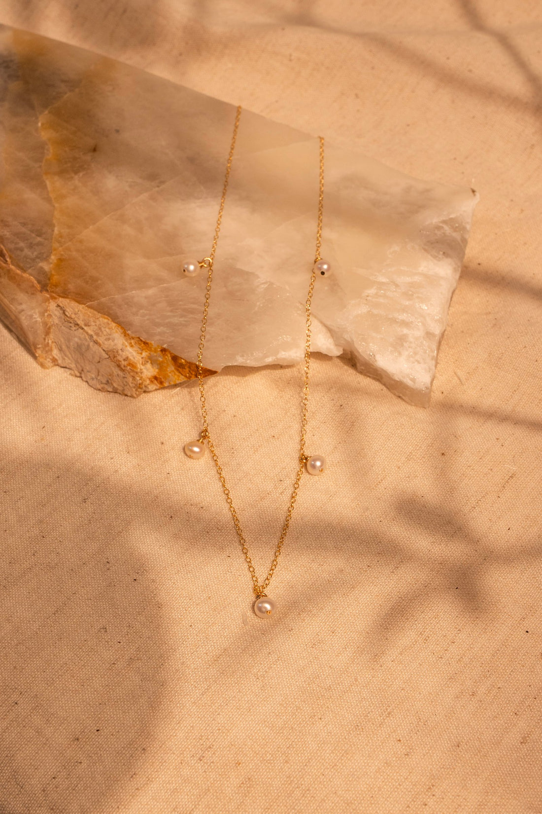 White Pearl Station Drop Necklace