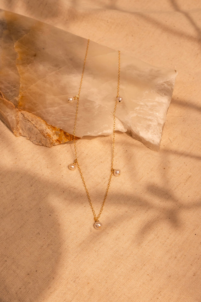 White Pearl Station Drop Necklace