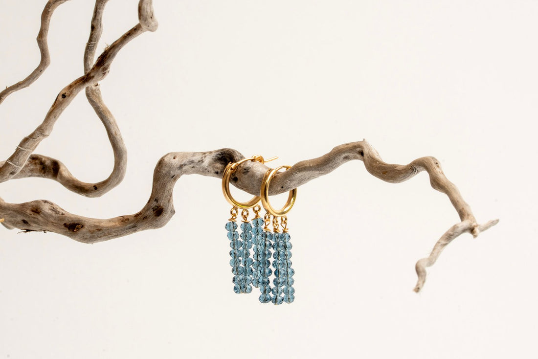 12mm Gold Filled Hoops with 3- Column Stone Drop Earrings in Pyrite
