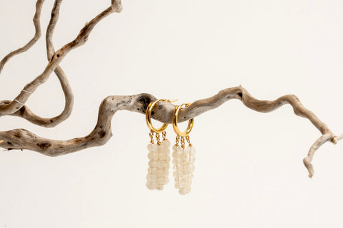 12mm Gold Filled Hoops with 3 Collumn Drops in Moonstone