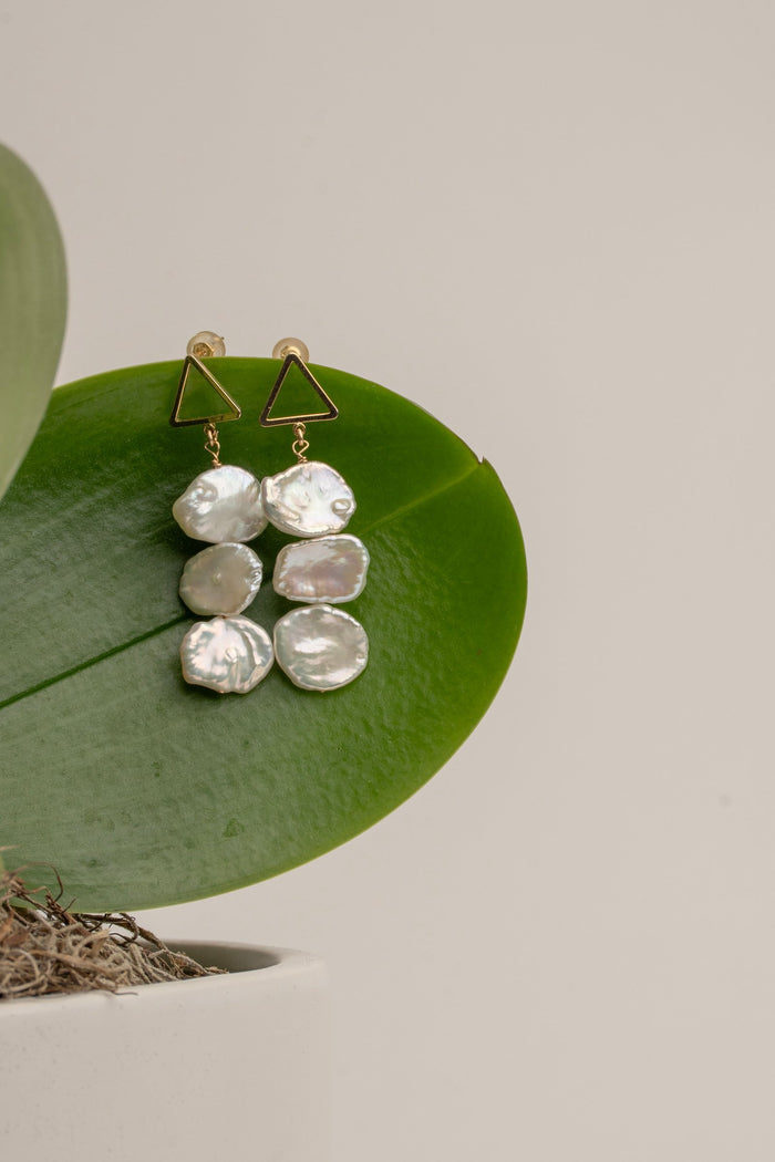 3 Keshi Pearl Drop Earring with a Triangle Post