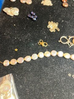 White Coin Pearl Necklace or Bracelet with 18Kt Gold Spacers