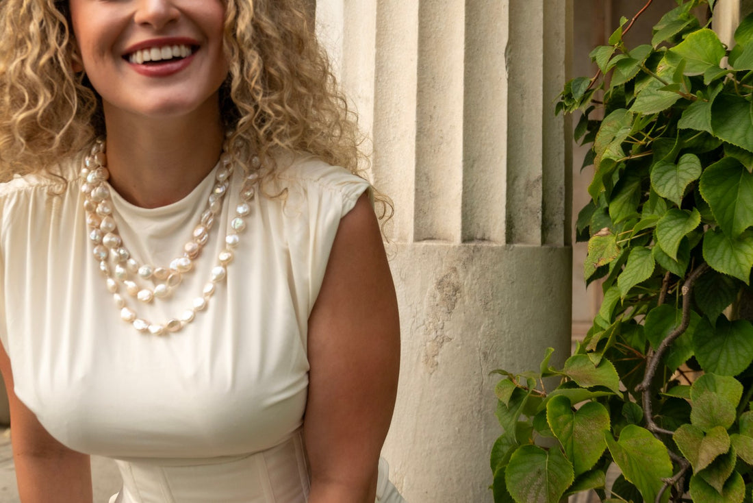 Fabulous and Dramatic 72" White Keshi Pearl Necklace