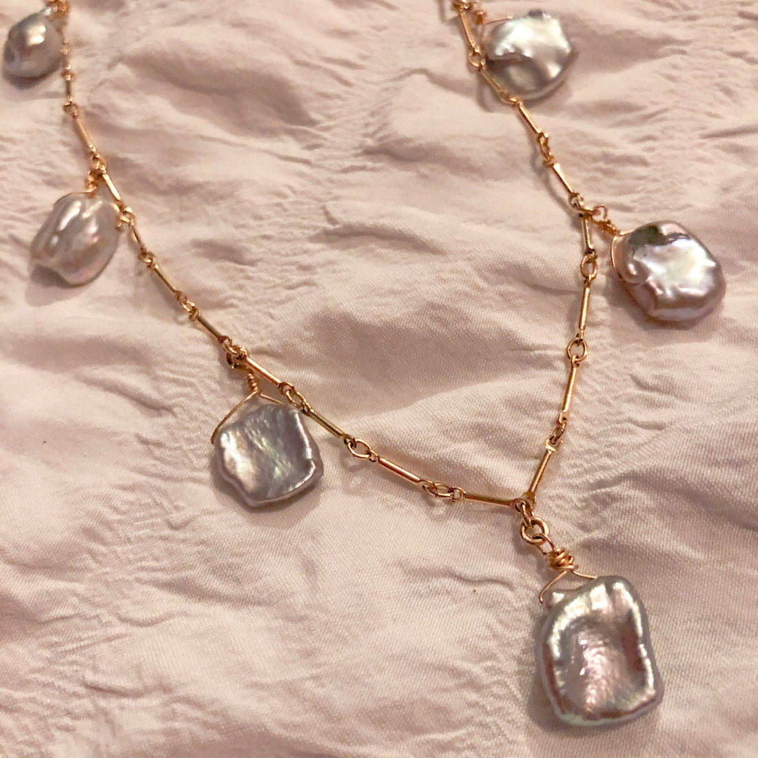 7 Keshi Grey pearl Station Necklace