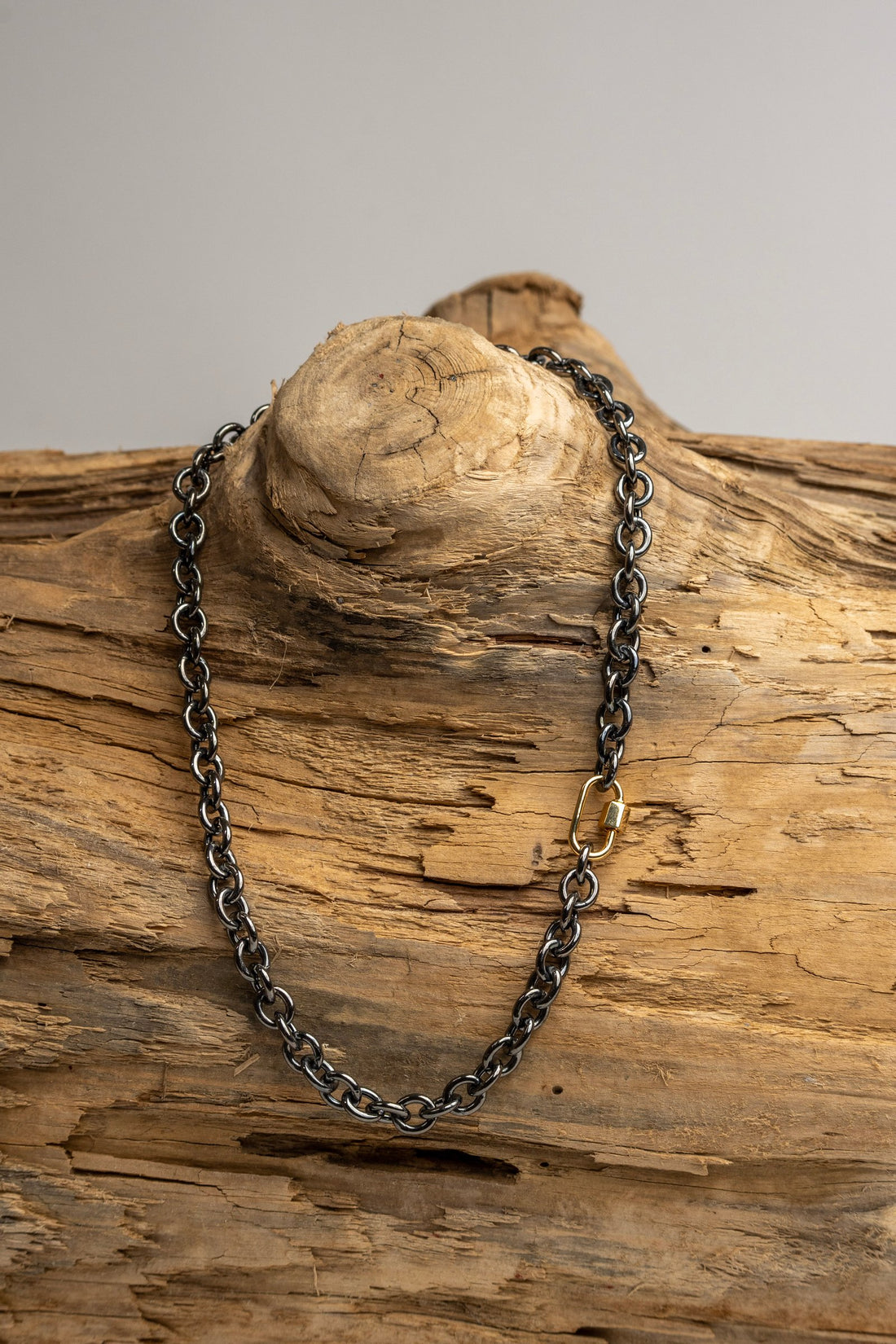 Anodized Sterling Silver 16" Rolo Chain and a Gold Filled Carabiner Clasp
