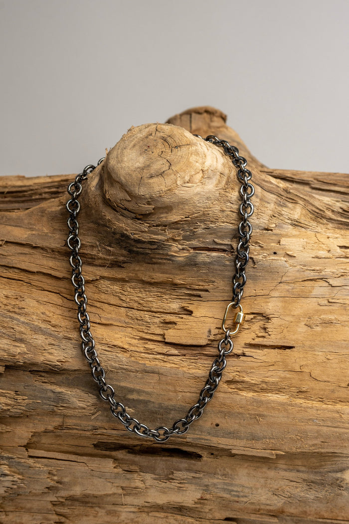 Anodized Sterling Silver 16" Rolo Chain and a Gold Filled Carabiner Clasp