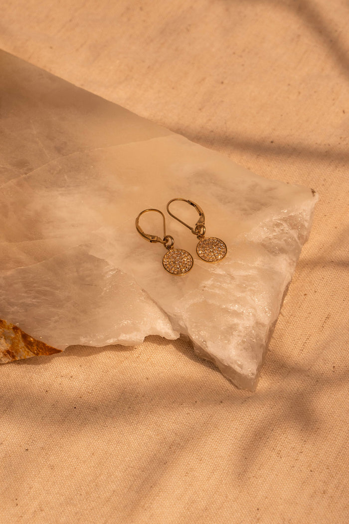 Pave Diamond Disk Drops in 18Kt Gold Earrings