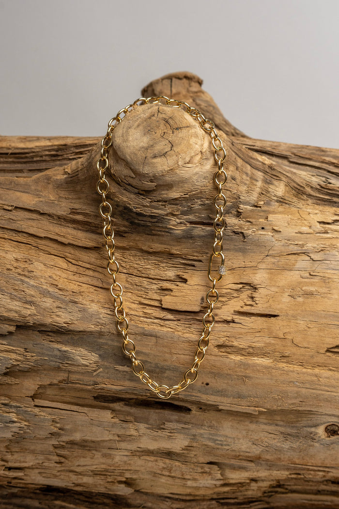 Thick Gold Filled Rolo Chain 16" with CZ Pave Carabiner Clasp