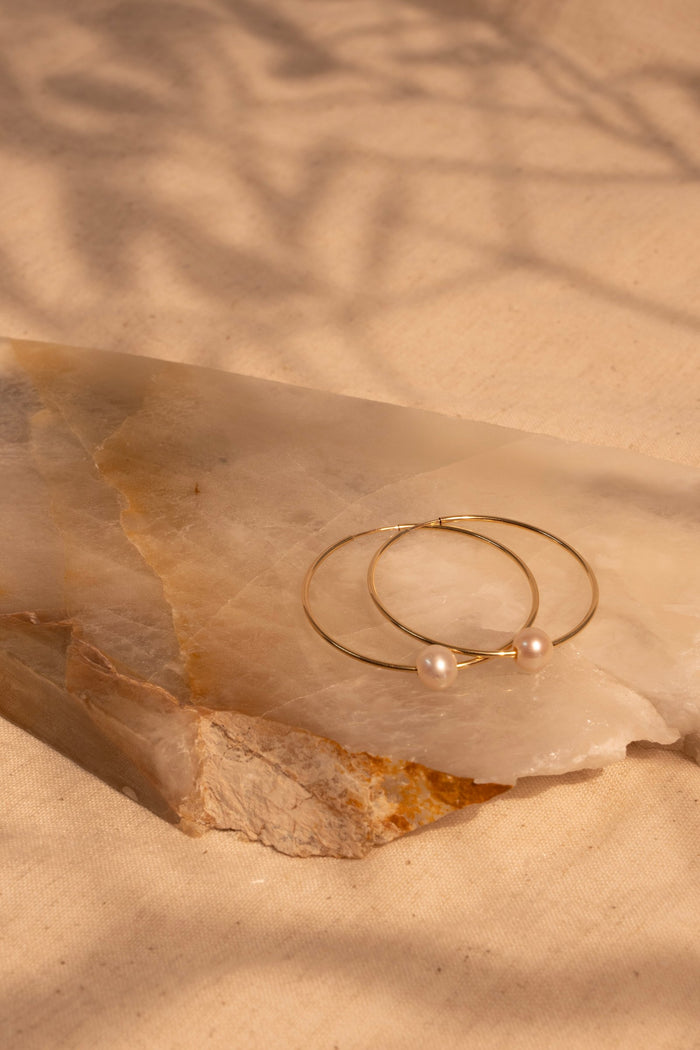 50mm Infinity Hoops with White Pearl