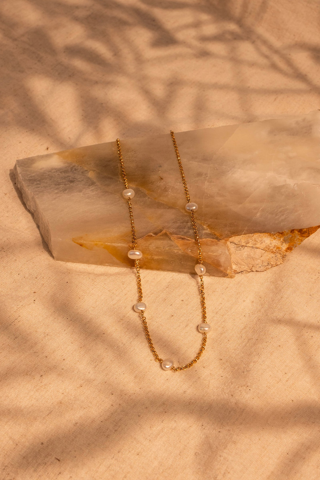 7 Station Pearl Necklace on Rolo Chain