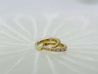 8mm- 14Kt Gold and Diamond Hoops/Huggies pair