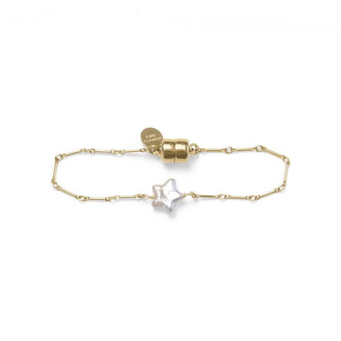 White Pearl Star on a Gold Filled 7" Bar Chain Bracelet
