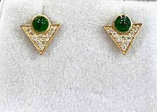 Cab Set Emeralds with Pave Diamonds set in 18kt Gold,Earrings