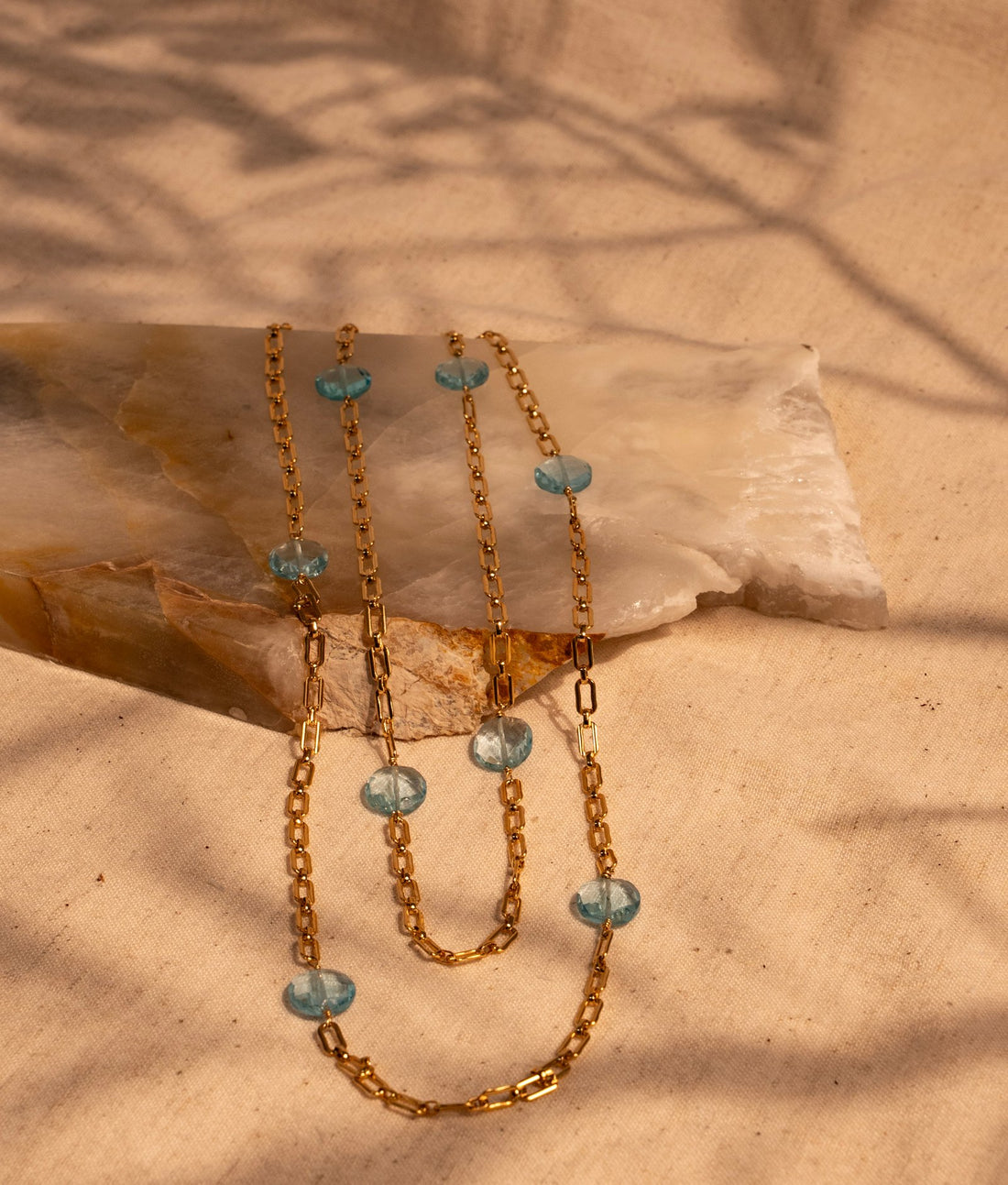 Hand Wrapped Sterling Silver Small Paperclip Chain with Blue Topaz Coin Shaped Stones