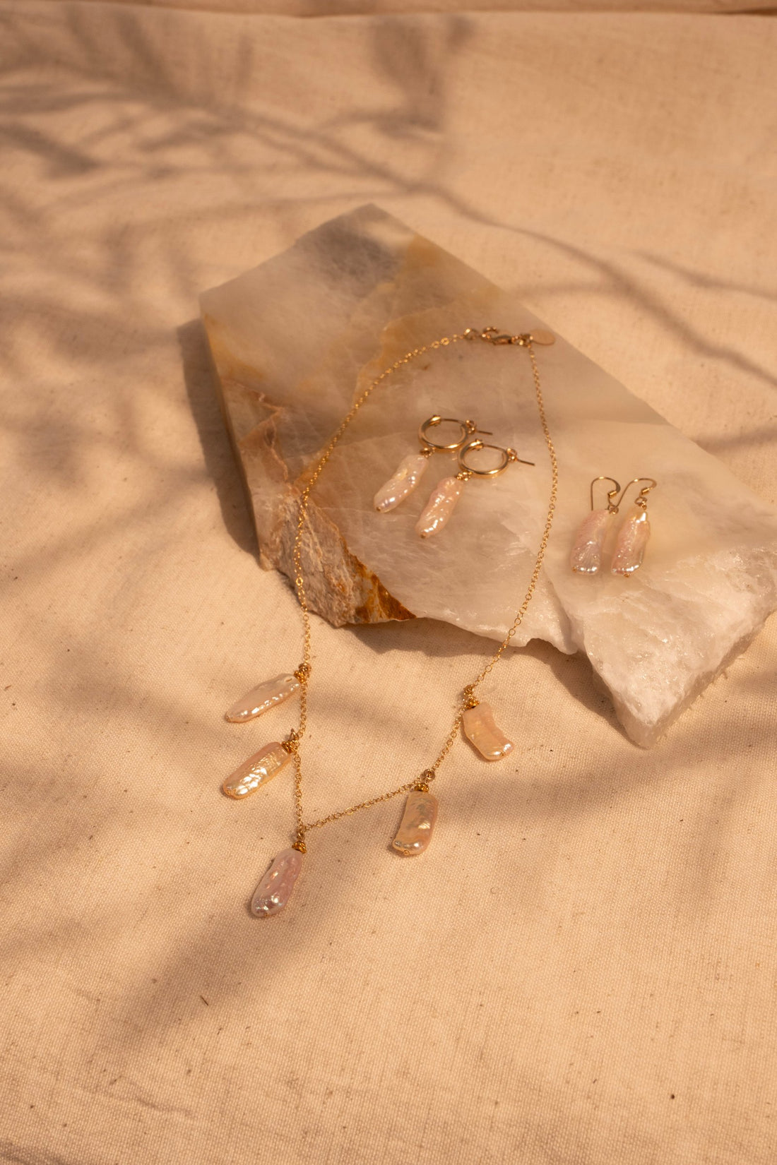 Unique and Beautiful Biwa Pearl 7 Station Necklace