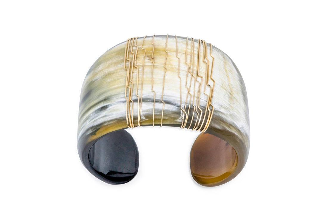 XtraWide Horn Cuff wrapped in Gold Wire Size S