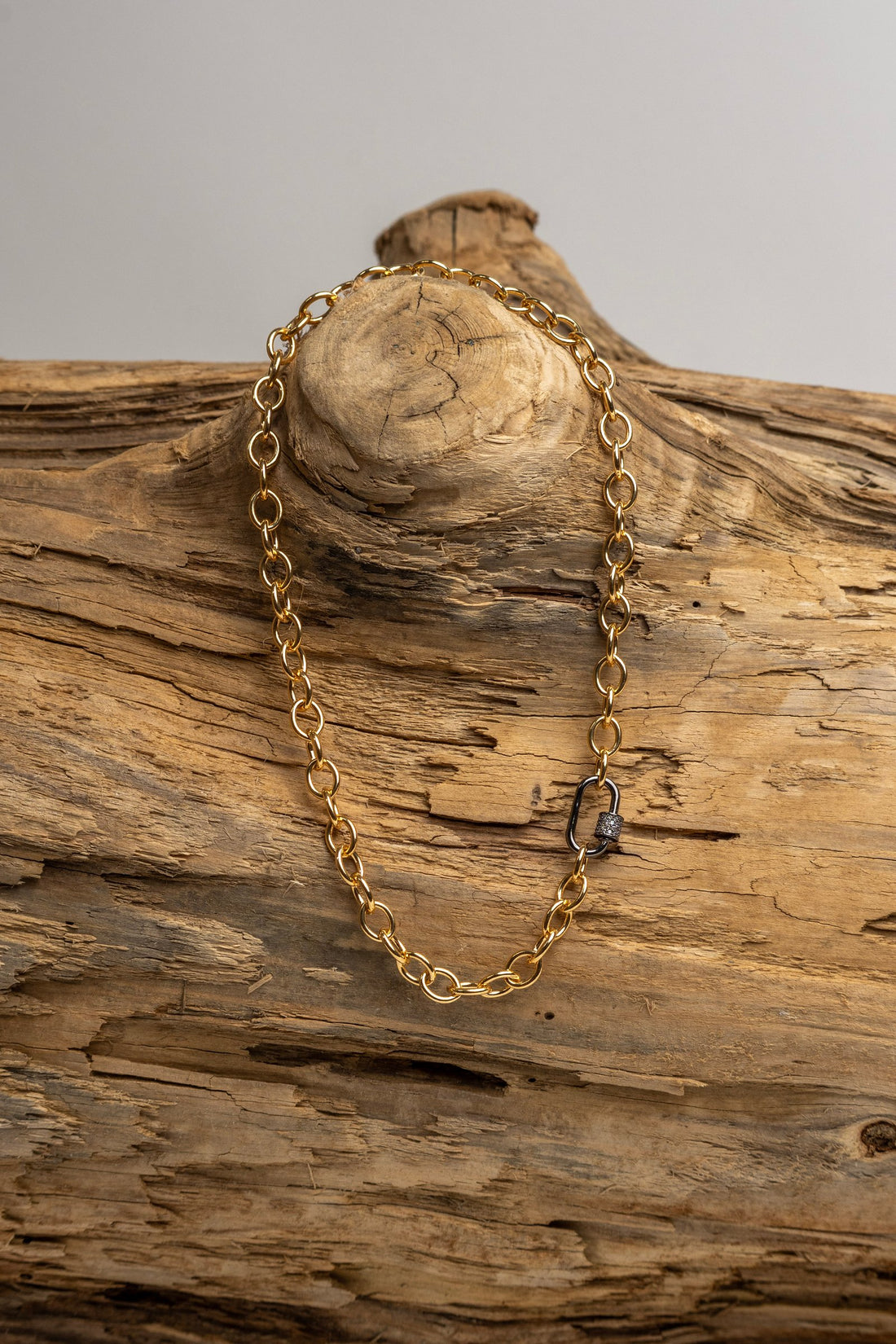 Thick Gold Filled Rolo Chain 16" with CZ Pave Carabiner Clasp