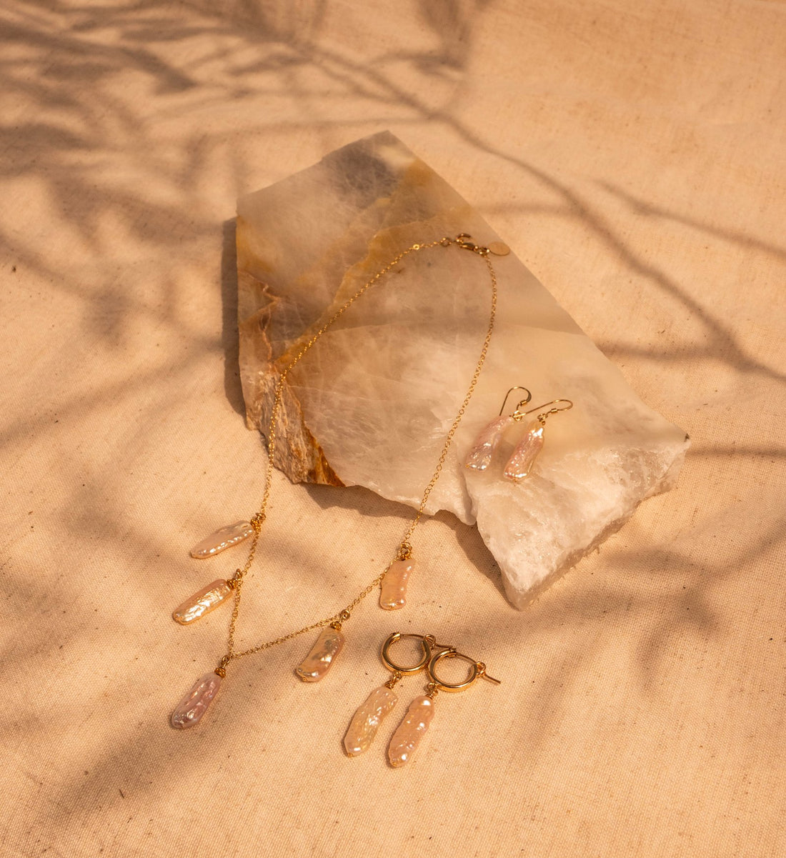 Unique and Beautiful Biwa Pearl 7 Station Necklace