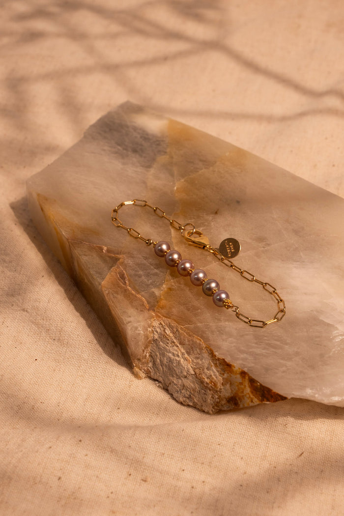 Natural Champagne Pearls Bracelet with 18Kt Gold Accents