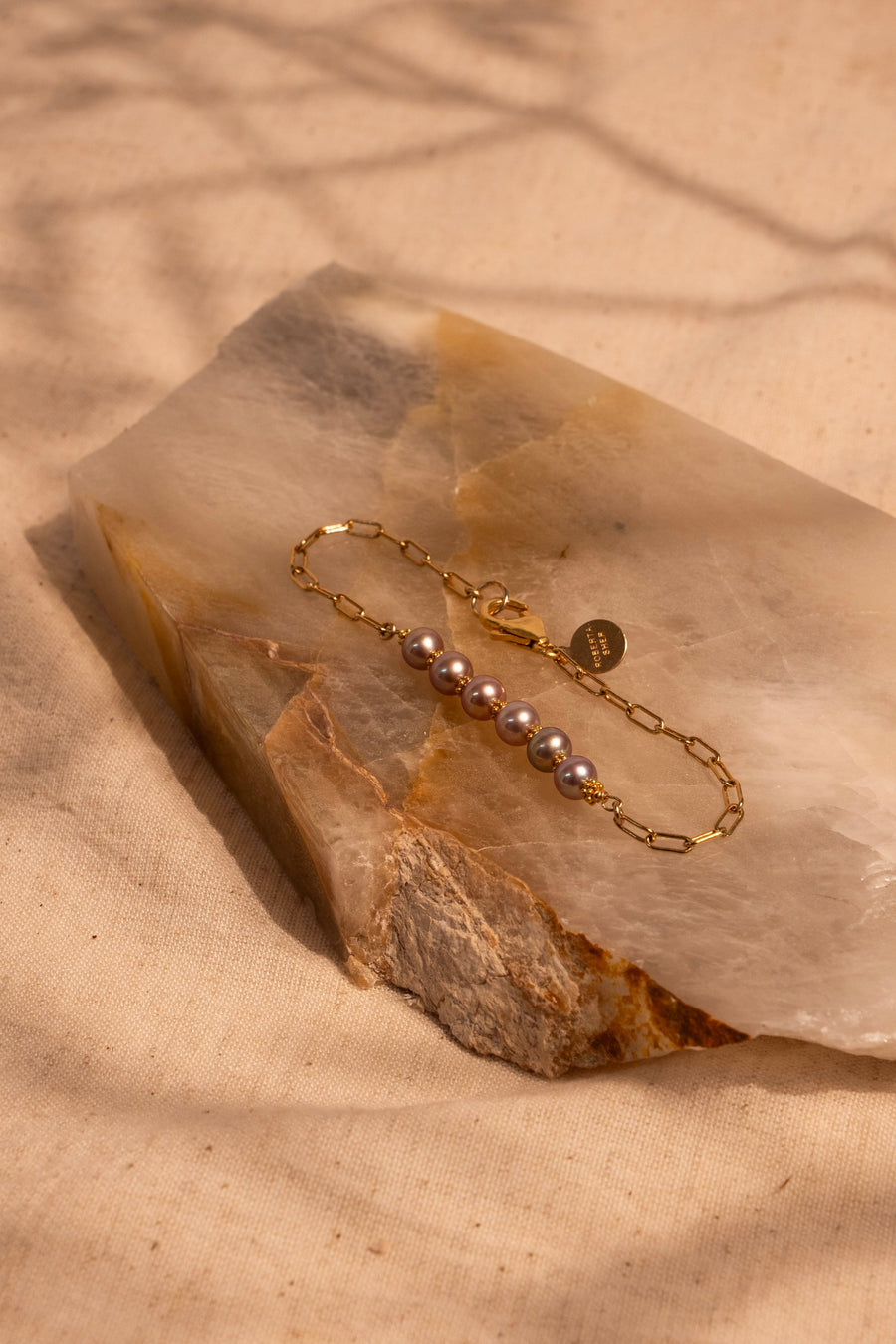 Natural Champagne Pearls Bracelet with 18Kt Gold Accents