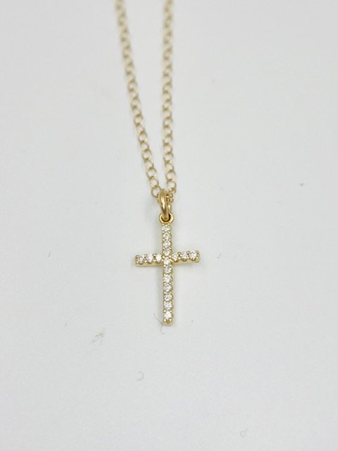 Yellow Gold and Diamond Cross Necklace