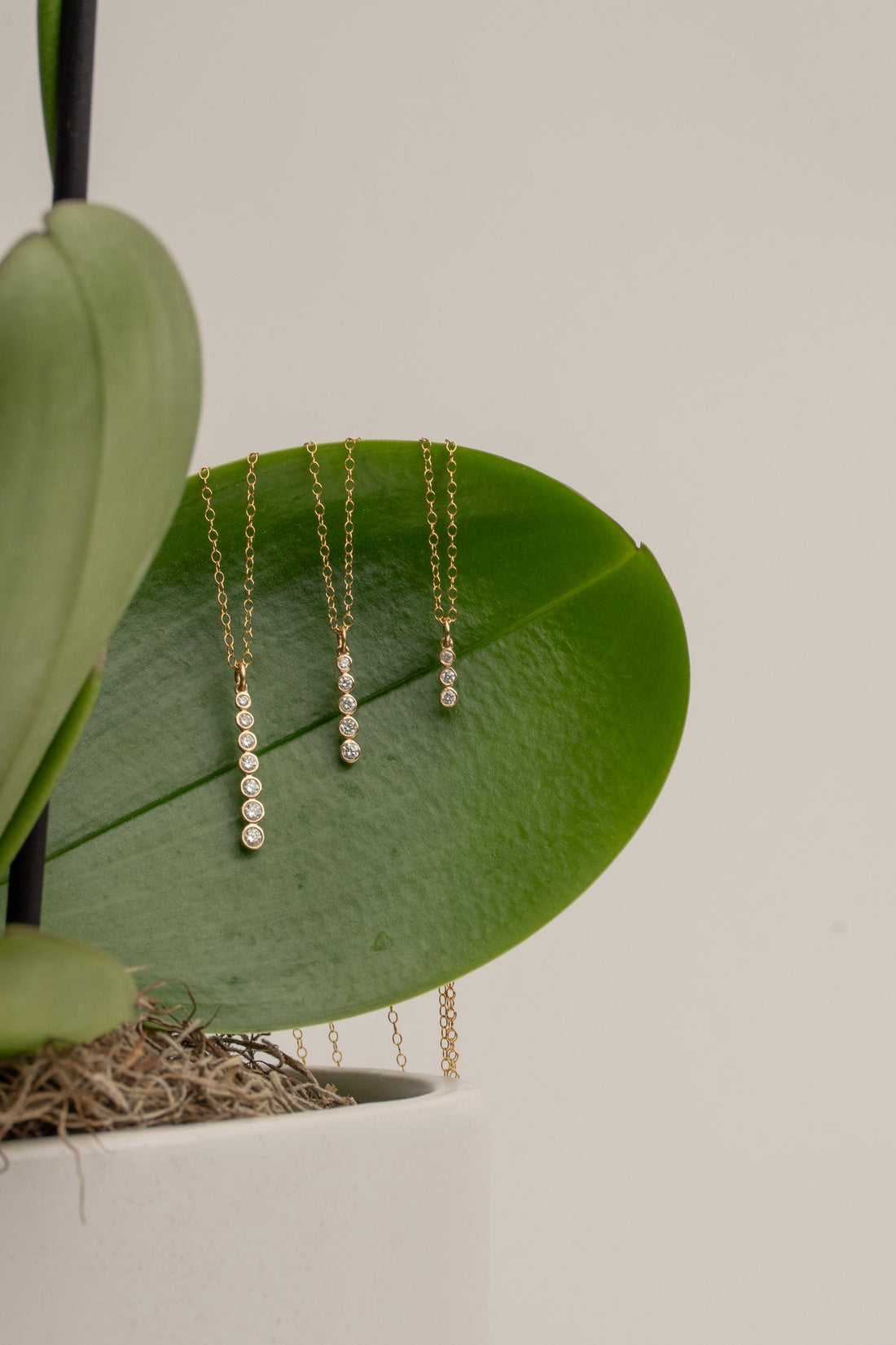 5 Stone 18Kt Bezel Set Diamond Column Necklace on 16" Gold Chain