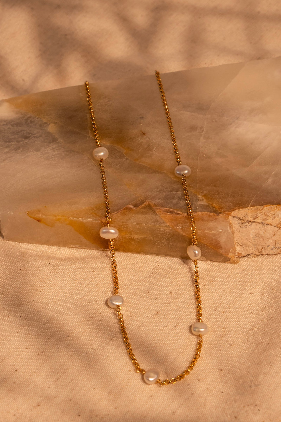 7 Station Pearl Necklace on Rolo Chain
