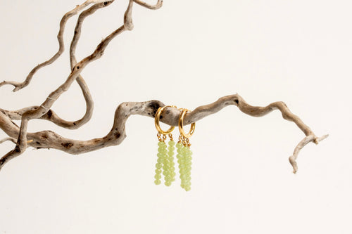 12mm Gold Filled Hoops with 3 Column Drops in Green Chalcedony
