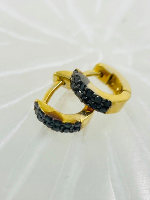 Double Rows of Black Diamonds and 14Kt Gold 8mm Hoops